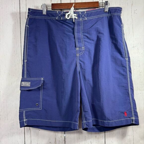 Polo Ralph Lauren Mens Blue Board Shorts Drawstring Relaxed Fit Logo SwimTrunks - Picture 5 of 14